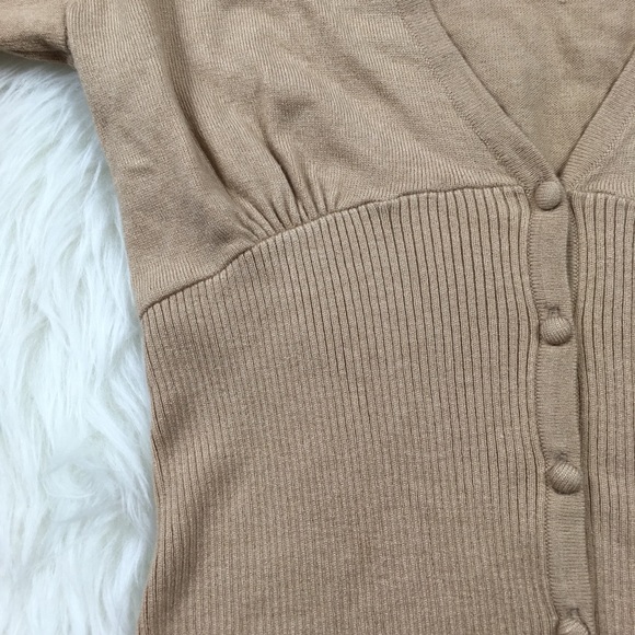 WHBM Tan V Neck Button Up Cashmere Nylon Cardigan - Picture 3 of 6